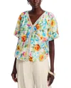 T Tahari Printed V Neck Blouse In Sky Garden