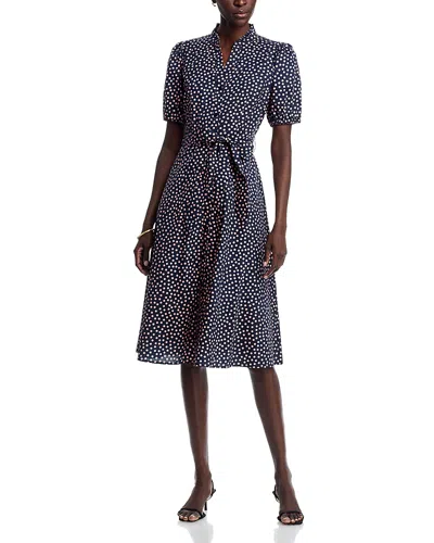 T Tahari Puff Sleeve Cotton Printed Dress In Black