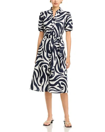 T Tahari Puff Sleeve Cotton Stretch Midi Dress In Black