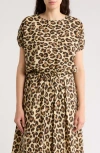 T Tahari Puff Sleeve Tie Hem Crop Top In Leopard Print