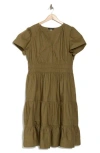 T Tahari Puff Sleeve Tiered Dress