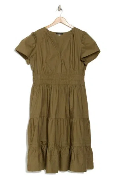 T Tahari Puff Sleeve Tiered Dress