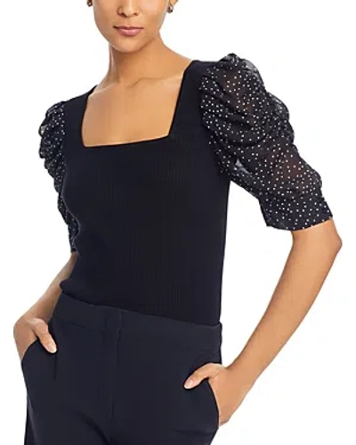 T Tahari Puff Sleeve Top In Black/black