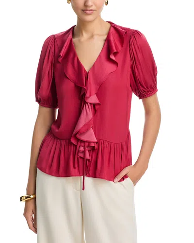 T Tahari Puff Sleeve V-neck Blouse In Pink
