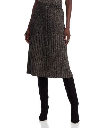 T Tahari Pull On Midi Skirt In Black/gold