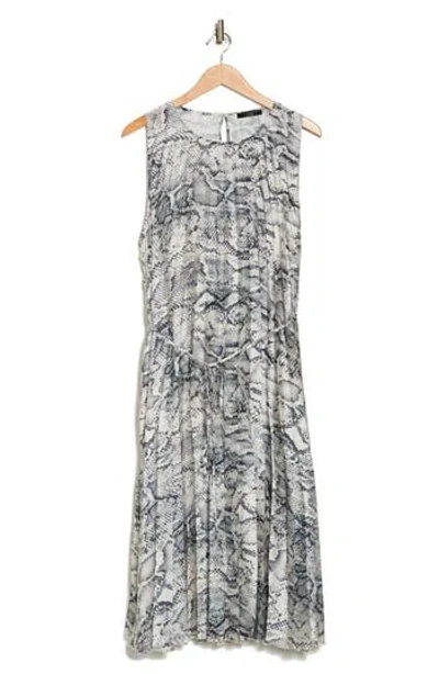 T Tahari Python Print Waist Belt Maxi Dress In Black/ivory Snake