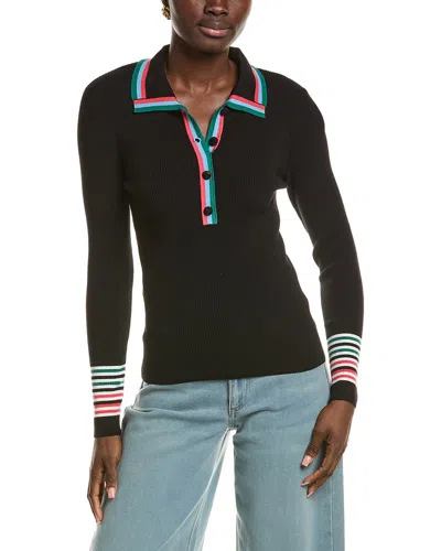 T Tahari Rainbow Collar Rib Shirt In Black