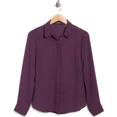 T Tahari Relaxed Long Sleeve Shirt In Blackberry Wine