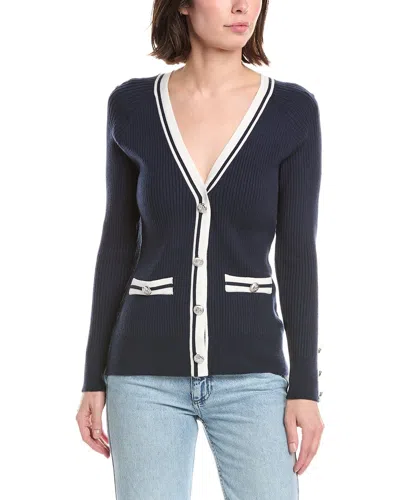 T Tahari Rib Button Front Cardigan In Blue