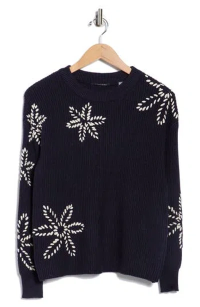T Tahari Rib Crewneck Sweater In Blue