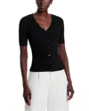 T Tahari Rib Knit Button Front Sweater In Black