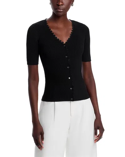 T Tahari Rib Knit Button Front Sweater In Black