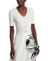 T Tahari Rib Knit Button Front Sweater In White Star