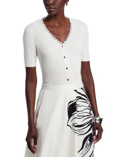T Tahari Rib Knit Button Front Sweater In White Star