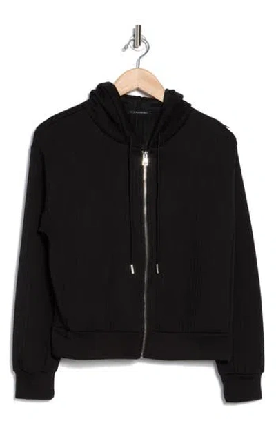 T Tahari Rib Knit Zip Hoodie In Black
