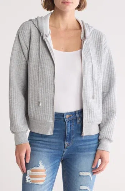 T Tahari Rib Knit Zip Hoodie In Dusk Grey Heather