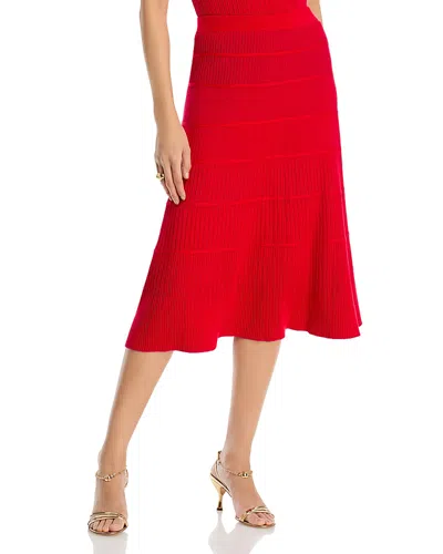 T Tahari Ribbed Knit Midi Skirt In Gala Red