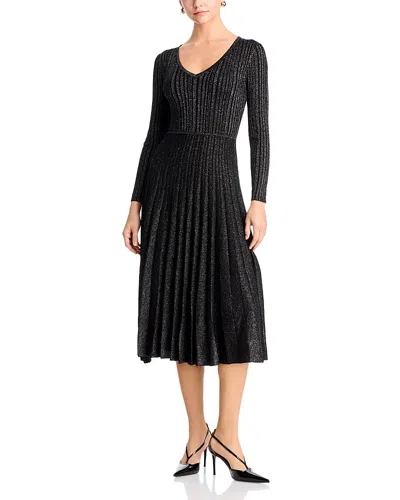T Tahari Ribbed Metallic Threaded Sweater Dress In Black