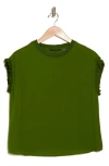 T Tahari Ribbed Ruffle Cap Sleeve Top In Apple Green