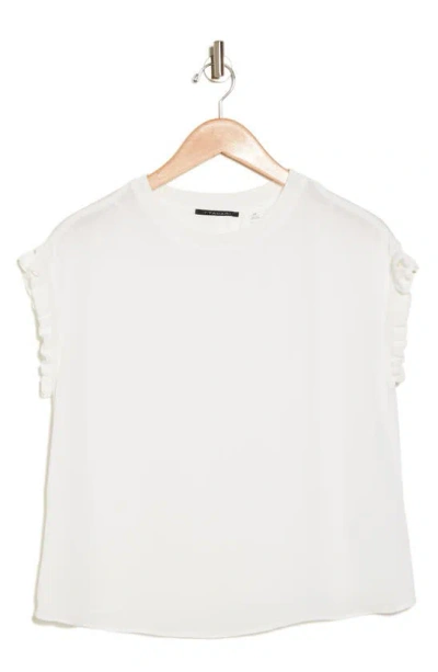 T Tahari Ribbed Ruffle Cap Sleeve Top In Bright White