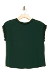 T Tahari Ribbed Ruffle Cap Sleeve Top In Jungle Green