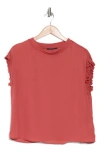 T Tahari Ribbed Ruffle Cap Sleeve Top In Sienna