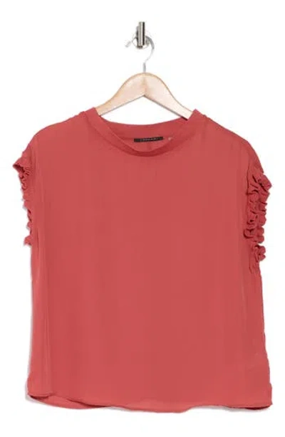 T Tahari Ribbed Ruffle Cap Sleeve Top In Sienna