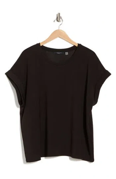 T Tahari Roll Sleeve Scuba Knit Top In Black
