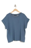 T Tahari Roll Sleeve Scuba Knit Top In Deep Slate Blue