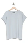 T Tahari Roll Sleeve Scuba Knit Top In Light Blue