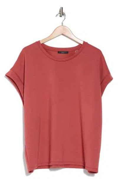 T Tahari Roll Sleeve Scuba Knit Top In Sienna