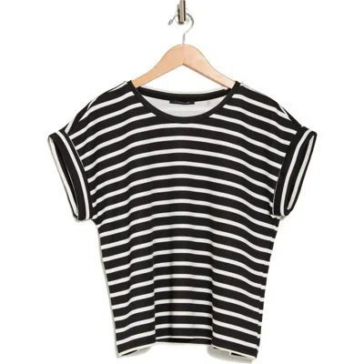 T Tahari Roll Sleeve Scuba Top In Black/white Stripe