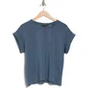 T Tahari Roll Sleeve Scuba Top In Deep Slate Blue
