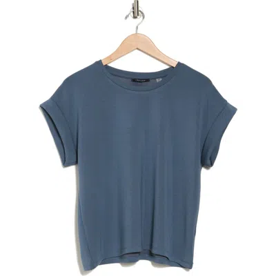 T Tahari Roll Sleeve Scuba Top In Deep Slate Blue
