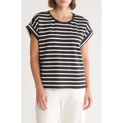 T Tahari Roll Sleeve Scuba Top In Black