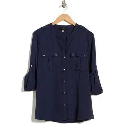 T Tahari Roll Tab Snap-up Shirt In Blue