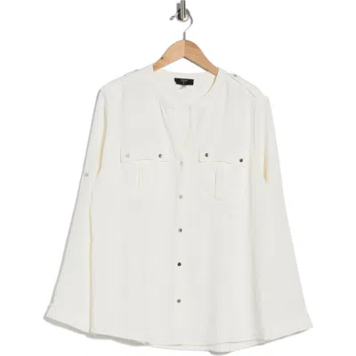 T Tahari Roll Tab Snap-up Shirt In White