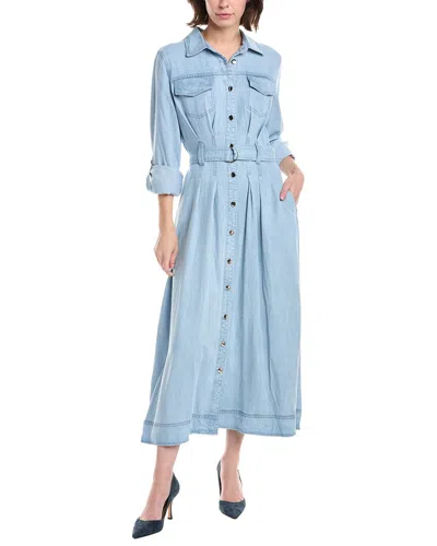 T Tahari Rolled Sleeve Button Down Midi Shirtdress In Multi