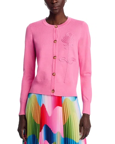 T Tahari Rose Applique Snap Front Cardigan In Pink