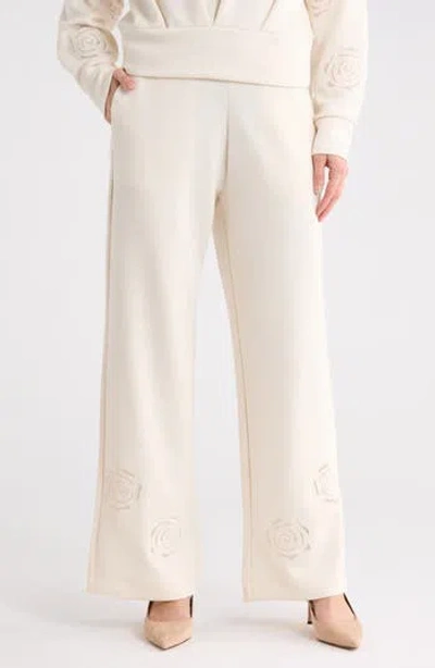 T Tahari Rose Embroidered Scuba Knit Pants In Nude