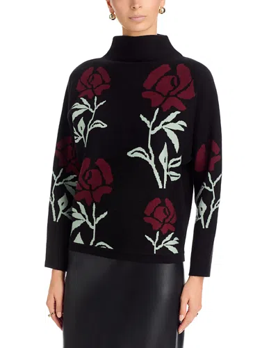 T Tahari Rose Jacquard Funnel Neck Sweater In Black