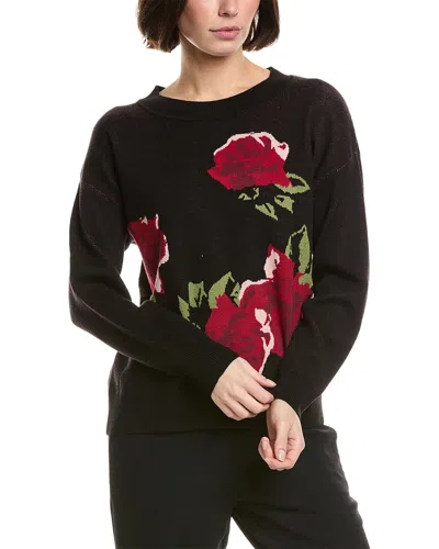 T Tahari Rose Long Sleeve Crewneck Sweater In Black