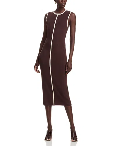 T Tahari Round Neck Midi Dress In Brown