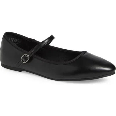T Tahari Round Toe Mary Jane Flat In Black Pu