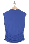 T Tahari Ruched Mock Neck Top In Blue