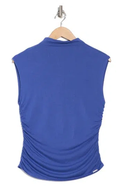 T Tahari Ruched Mock Neck Top In Blue