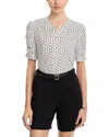 T Tahari Ruched Sleeve Blouse In Diamond Dot