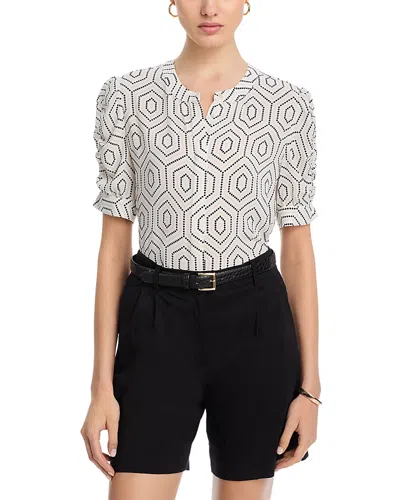 T Tahari Ruched Sleeve Blouse In Diamond Dot