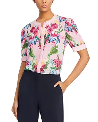 T Tahari Ruched Sleeve Blouse In Placed Rose