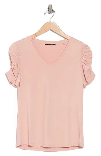 T Tahari Ruched Sleeve V-neck T-shirt